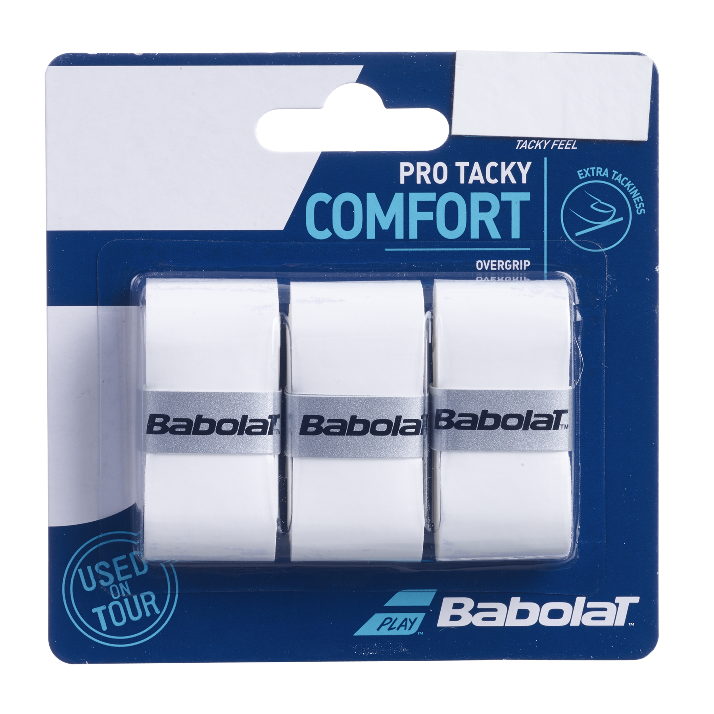 Pack of 3-0.6mm White Babolat Pro Tacky Overgrip Tennis Overgrips 